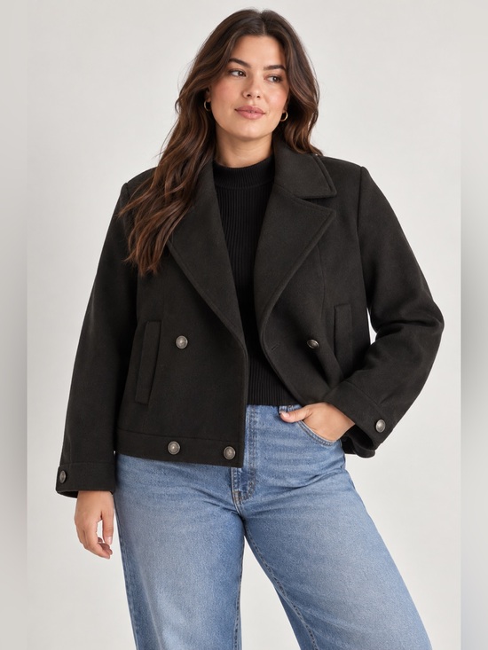 NVLT Jackets & Blazers - NVLT Retro Modern Women's Black Double-Breasted Pea Coat with Wide Lapels